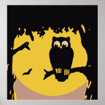 Hibou vintage éffrayant de Halloween, arbre avec l Posters