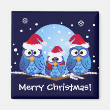 Hiboux avec des chapeaux de Père Noël Magnets Pour Réfrigérateur