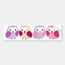 Hiboux colorés mignons - roses et pastels pourpres autocollants pour voiture