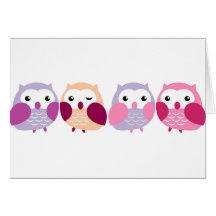Hiboux colorés mignons - roses et pastels pourpres cartes de vœux