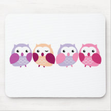 Hiboux colorés mignons - roses et pastels pourpres tapis de souris