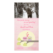 Hiboux dans le Merci de rose d'amour épousant le c Carte Avec Photo