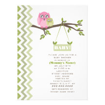 Hiboux verts neutres de mère et de bébé de baby sh carton d'invitation