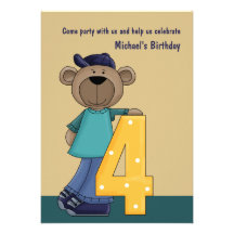 Hip Teddy Bear (custom)- Birthday Party Invitat Personalised Announcements