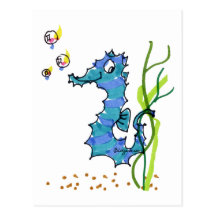 Hippocampe de bande dessinée mignon carte postale