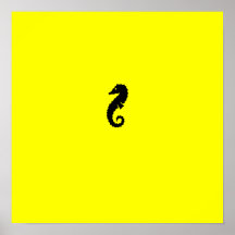 Hippocampe de Glow_Black-on-Yellow d'océan Posters