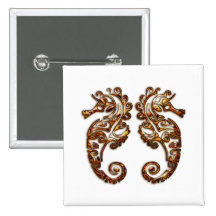 Hippocampes tribaux métalliques de Gémeaux Badge Avec Épingle