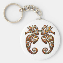 Hippocampes tribaux métalliques de Gémeaux Porte-clef