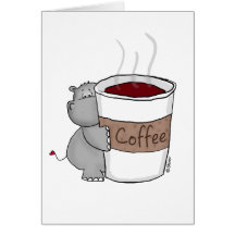 Hippopotame avec du café carte de vœux