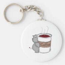 Hippopotame avec du café porte-clé