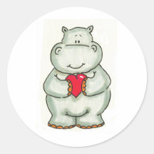 Hippopotame avec le coeur adhésifs ronds