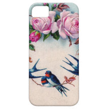 hirondelles et roses de cru sur cyan coque iPhone 5