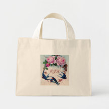 hirondelles et roses de cru sur cyan sacs