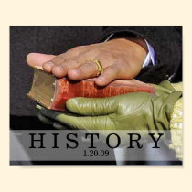 HISTOIRE : Le Président Obama Hand sur la bible de posters