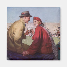Histoires d'amour vintages, couple à la partie de  aimant pour réfrigérateur