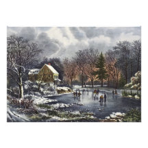 Hiver tôt avec des patineurs de glace, fête de Noë Invitation Personnalisable