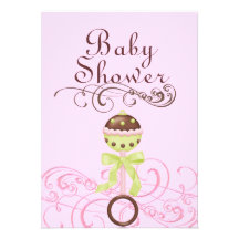 Hochet de rose/vert et invitation de baby shower d