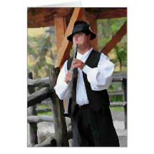 Homme de clarinette dans la ferme cartes