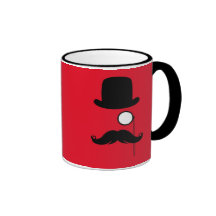 Homme de moustache sur l'arrière - plan rouge tasse
