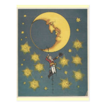 Homme vintage pendant de la lune carte postale