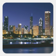 Horizon de Chicago du centre la nuit Sticker Carré