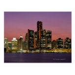 Horizon de Detroit, Michigan la nuit Cartes Postales