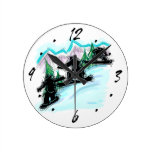 Horloge murale décorative de montagne de surfeur