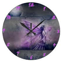 Horloge murale féerique pourpre d'art d'imaginaire