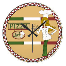 Horloge murale ronde de chef de pizza