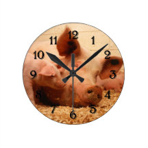 Horloge murale ronde de porc et de porcelet