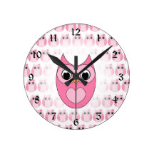 Horloge murale rose de hibou