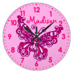 Horloge murale rose de nom de pièce de filles de p