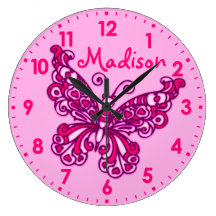 Horloge murale rose de nom de pièce de filles de p