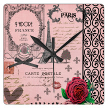 Horloge murale rose vintage de collage de Paris