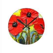 Horloge murale rouge des pavots de Paris