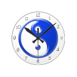 Horloge ronde bleue de Yin Yang