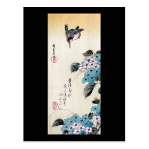 Hortensia et martin-pêcheur, Ando Hiroshige Cartes Postales