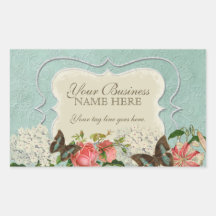 Hortensia rose du papillon n de lis vintage d'astr autocollant rectangulaire