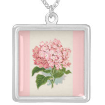 Hortensia rose vintage pendentif