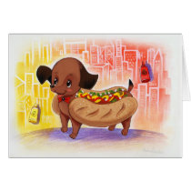 Hot-dog dans le mignon Kitschy de ville cartes