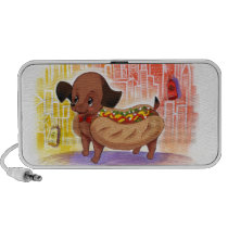 Hot-dog dans le mignon Kitschy de ville haut-parleurs