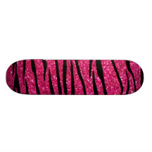 Hot pink glitter zebra stripes skateboards