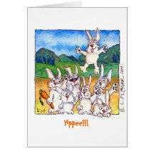 Hourra !  Lapins mignons de bande dessinée saluant