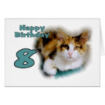 Huitième carte heureuse de chat de calicot d'anniv