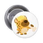 Hyène mignonne de bande dessinée écrasant un insig badges publicitaires