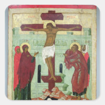Icône dépeignant la crucifixion avec la Vierge Stickers Carrés