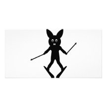 icône noire de lapin de skieur photocarte customisée