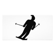 icône noire de skieur cartes de vœux avec photo