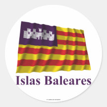 Îles Baléares ondulant le drapeau avec le nom Adhésif Rond