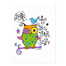 Illustration lunatique de hibou carte postale